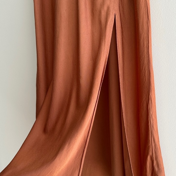 Socialite Terracotta/Pumpkin Orange Silky Bias Cut Midi Slit Skirt, Size XL - Picture 6 of 16